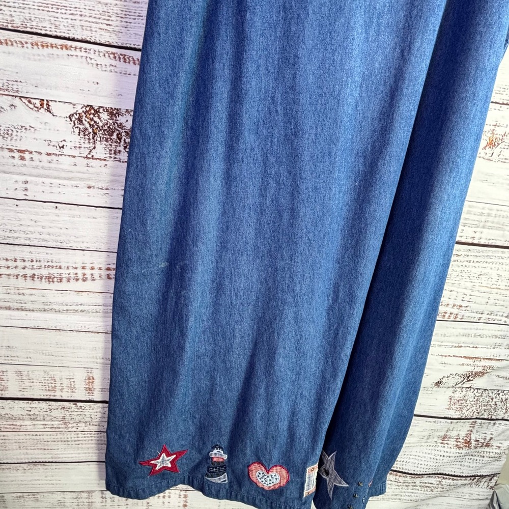 Cottagecore Vintage Denim Jumper Dress Blue Cotton Patchwork Size XL - Picture 14 of 16